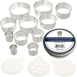 Ultra Cuisine 11 Piece Small Circle Cookie Cutter Set - Graduated Round Cookie Mold Cutter For Donuts & Scones - Heavy-Duty Stainless Steel w/3 Pastry Ring Cookie Cutters For Baking - Food Rings