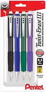 Pentel Twist Erase III Premium Mechanical Pencil 0.5mm 4 pack Assorted Barrels (1 each Black, Blue, Green, Violet)