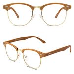 CGID CN56 Vintage Inspired Classic Horn Rimmed Nerd UV400 Clear Lens Glasses,Wood Color