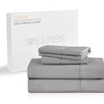 Simple&Opulence 100% Supima Cotton 600 Thread Count King Sheets-4 Pc Long Staple Pure Soft Sateen Weave Set-16” Deep Pocket Cooling Luxurious Silky Bed Sheet with Trim Insert(Grey,King)