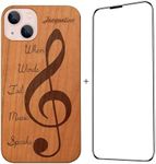 Aesthetic Phone Case + FREE Screen Protector for iPhone 15/14/13/12/11 (Mini,Pro, Pro Max,Plus) Wooden Cute Phone Case for Samsung S20/S21/S22 (Ukulele with Flowers)