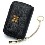 imeetu RFID Leather Credit Card Wallet for Women, Small Zipper Card Case Holder with Removable Keychain(Black)