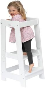 Stepup Baby Montessori Learning Tower Kitchen Helper Stand, Adjustable Toddler Steps with Safety Rail, Solid Wood, White