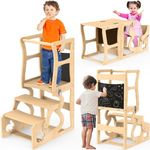 Toddler Tower, Kitchen Stool Helper for Kids, Toddler Standing Tower Foldable Kitchen Step Stool Learning Wooden Tower Foldable Weaning Table, for Bathroom and Kitchen Counter