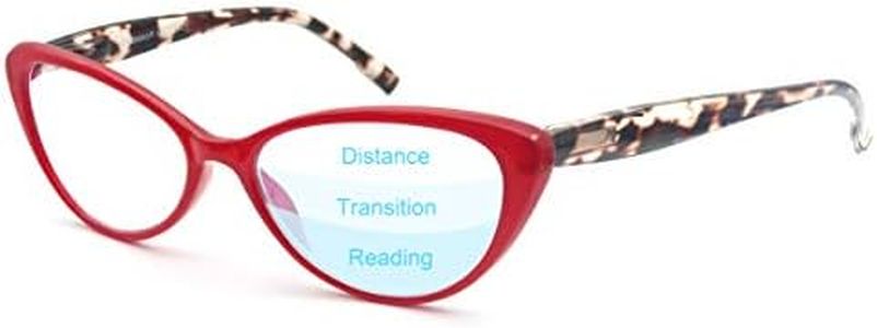 MODFANS Progressive Multifocus Reading Glasses 2.0 Cateye,Blue Light Blocking Glasses,Anti-Glare,Anti-Eye Fatigue,UV Protection,No Line Multifocal Readers with Comfort Sping Hinge