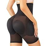 HAENPISY Padded Butt Lifter Panties High-Waisted Shapewear for Women Tummy Control Hip Enhancer Removable 4 Pads(Large, Black)