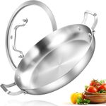 Inqibee 14-Inch Tri-Ply Stainless Steel Paella Pan with Lid,Large Skillet,Omelet Pan,Griddle,Jumbo Cooker,Induction Pan,Dishwasher and Oven Safe.