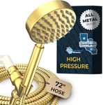 HammerHead Showers® ALL METAL LOW FLOW Handheld Shower Head with Hose and Brass Holder - BRUSHED GOLD – Water Saving 1.75 GPM Detachable Shower Head - Adjustable Shower Wand Bracket & 6ft Hose