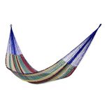 NOVICA Green Dark Red Beige Striped Hand Woven Cotton Blend Mayan 2 Person XL Rope Hammock, Colors Mexico' (double)