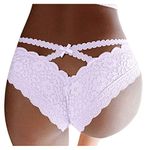 Sexy Panties for Women Lace Criss Cross Bikini Cheeky Knickers Seamless Underwear with Bowknot Sexy Lingerie Low Rise Rib Hipster Briefs White