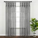 Lush Decor Boho Macrame Textured Cotton Window Curtain Panel, Single Panel, 40" W x 95" L, Gray - Doorway Curtain - Room Divider, Wedding Or Wall Decor - Boho Curtain - Macrame Curtains for Windows