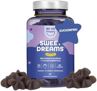 Melatonin Gummies 1 mg für den Schlaf, 120 Tage. Extra Leckere mit Baldrian + Passionsblume + Kamille + Lavendel + Vitamin B6, Blaubeergeschmack, 60 leckere Gummibärchen, Vegan. BeSoHappy