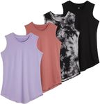 4 Pack: Girls Active Athletic Quick Dry Fit Tank Top Tee Essentials Soccer Sports Tops Tees Shirts Tshirts Gym Young Teen Yoga Gymnastics Sleeveless Summer Essentials Undershirts - Set 7, M (10/12)