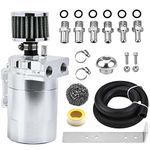 Universal Baffled Oil Catch Can 300ml Aluminum Polish Oil Separator Catch Can Kit Reservoir Tank with Breather Filter & 3/8" NBR Fuel Line/6 Fittings/Necessary Accessories,Silver