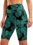 G Gradual Women's 9" High Waisted Swim Board Shorts Tummy Control Swimsuit Bottoms for Women with Liner Pockets, Leaf, 3X-Large