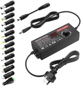 SHNITPWR Universal Power Supply DC 24V 12V 5V 6V 9V 14V 19V Adjustable AC/DC Adapter 100V~240V AC to DC Variable Power Converter Multi-Voltage 3.5V ~ 24V 6A 144W Power Adapter 14 Tips LCD Display