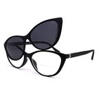 Cateye Magnetic Clip On Polarized Sunglasses On Bifocal Reading Glasses Black +1.5