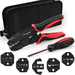 Delgada Ratcheting Wire Crimping Tool Kit,5 Interchangeable Jaws Wire Crimper Tools with Screwdriver Carry Bag,Crimping Pliers for Heat Shrink,Insulated,Non-Insulated,Open Barrel,Ferrule Terminals