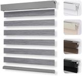 Joydeco No Drill Zebra Blinds for Windows, Cordless Day & Night Dual Sheer Roller Shades, Easy Installation, Free-Stop Lift System, Light Filtering Privacy Blinds for Home(Grey,35" W x 75" H)