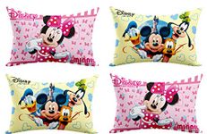 Kuber Industries Disney Printed Toddler Kids Pillow Silky Soft Microfiber Polyester, Perfect for Travel,Toddler Cot,12"x18" (Pink & Cream)-Pack of 4-KUBMART15850