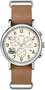 Timex Men's Collegiate Weekender Chrono 40mm Watch – Alabama Crimson Tide with Tan Genuine Leather Slip-Thru Strap