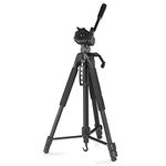 Hama Action 165 3D Camera Tripod Lightweight Photo Tripod with Mobile Phone Holder, Tripod with 61-165 cm Height, Tripod with 3-Way Head, SLR Camera Tripod for Canon/Nikon/Sony Black