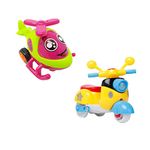 PRIMEFAIR Unbreakable Funny Cartoon Pull Back Friction Power diecast Toy Vehicle Push and Go Crawling Toys for Boys and Girl's Kids, 3 Years (Multicolor) (HELICOPTE-SCOOTER-COMBO-02)