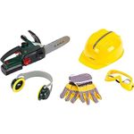 Theo Klein 8575 Bosch Chainsaw with Accessories I Battery-Powered Saw with Sound and Light Functions I Includes Work Gloves, Ear Protectors, Safety Goggles and Helmet,Multi - Colored,40 x 16 x 36.5 cm