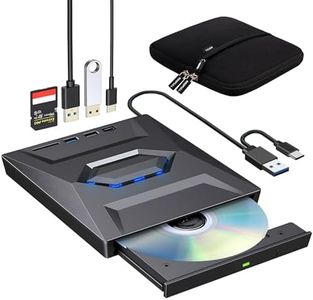 ROOFULL External CD DVD Drive with USB 3.0/2.0/Type-C Ports and SD Card Slot, Portable CD/DVD ROM +/-RW Disk Player Burner Reader Writer Adapter for Laptop PC Windows, Mac, Linux with Carrying Case