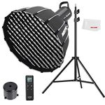 Godox SL-60W CRI 95+ LED Video Light SL60W Continuous Light with Bowens Mount with Remote Control + P60 parabolic Round softbox with Honeycomb Grid, Light Stand