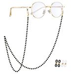 JURYLOO Eyeglasses Chain for Women, Natural Crystal Glasses Chain Sunglasses Holder Necklace Eyewear Strap Reading Lanyard, Black Beads, 72cm