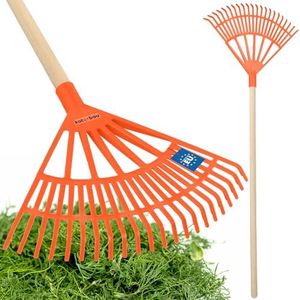 KOTARBAU® Râteau éventail 37 x 44 cm |Ramasse-Feuilles |Rateau A Feuille Orange |Rateau Feuilles Jardin |Balai A Gazon |Rateau A Gazon |Balai A Feuilles |Râteau à Feuilles |Balai à Gazon avec Tige