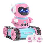 ALLCELE RC Robot Toys for Kids, Rechargeable Tank Robotic with LED Eyes and Music, Programming, Talkback and Dance Mode, Birthday Gift for Girls Over 3 Years Old (pink/white)