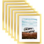 PEALSN 11x14 Picture Frame Set of 6, Display Pictures 8x10 with Mat or 11x14 Without Mat for Wall Mounting or Table Top Display, Photo Frames Collage for Wall Decor, Gold.