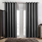 Dreamscene Grey Eyelet Curtains, Decorative Lined Curtains for Summer Winter Blackout Thermal Long Curtains for Living Room Bedroom Soft Modern 2 Panels, 66x90