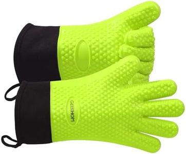 GEEKHOM Grilling Gloves, Heat Resistant Gloves BBQ Kitchen Silicone Oven Mitts, Long Waterproof Non-Slip Potholder for Barbecue, Cooking, Baking(Green)