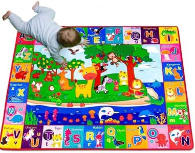 teytoy Baby Play Mat, Large Baby Mats for Floor Play Cotton Playmat for Toddlers Crawling Super Soft Thick (0.6cm), Foldable Non-Slip ABC Rug for Learning Animals