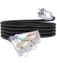 15Ft 12 Gauge Outdoor Extension Cord with 3-Outlets, Heavy Duty 12/3 Extension Cord with Lighted end, 15A 12AWG 1875W SJTW, ETL Listed - Great for Garage, Garden and Home, Black