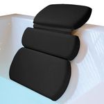 Gorilla Grip Bath Pillow for Tub, Improved Strong Suction Cups, Waterproof Headrest, Comfortable Bathtub Pillows for Neck Head and Back Support, Home Spa Accessory, 3 Panel, 14.6 x 11.4 Inch, Black