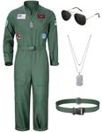 Men Fighter Pilot Jumpsuit Air Force Flight Outfit Halloween Cosplay Costume With Accessories Set(XL)