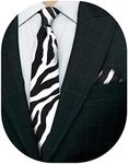 Vittorio Farina Premium African & Animal Print Necktie & Matching Pocket Square Set (Zebra)