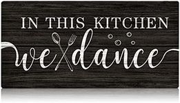 FWIEXA In This Kitchen We Dance Rustic Wood Sign, Funny Kitchen Wall Art Sign Plaque, Farmhouse Wooden Hanging Wall Decor for Home Kitchen Dining Room Restaurant (16''x8'')