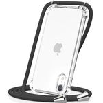 CAROKI Crossbody Case for Apple iPhone XR,Necklace Mobile Phone Cover with Cord Strap for iPhone XR,Clear Transparent TPU Soft iPhone XR Cover Holder with Neck Cord Lanyard Strap-Black