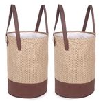 GLUN® Multipurpose Foldable Laundry Bag, Round Shape, 2-Piece Solid Dual Colour Beige & Brown, Water Repellent, Lightweight & Durable Laundry Bag for Toys, Clothes, Stationery