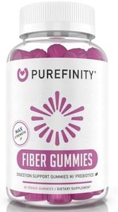 PUREFINITY Fiber Gummies Supplement for Adults & Kids – Sugar Free Dietary FOS Prebiotic Chicory Root Inulin Fiber Gummy for Digestive Health, Gut Health & Constipation Relief - 60 Vegan Gummies