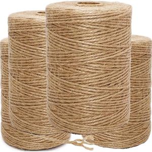 1050 Feet 2mm Brown Jute Twine String - 3 Ply Natural Garden Twine for Plants, Crafts, Gift Wrapping, Packing - Heavy Duty Plant Ties for Tomatoes, Climbing Plants, DIY Projects (4 Pack)