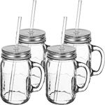 Southern Homewares Redneck Sipper Drinking Jar w/Handle 16oz Glass Mason Jar Acrylic Straw 4 Pack,Clear,RNWG-SIP-HANDLE-4PK