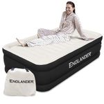 Englander First Ever Microfiber Air Mattress Twin Size, Airbed With Built In Pump, Highest End Blow Up Bed, Inflatable Air Mattresses For Guests Home Travel 5-Year Warranty (Black)