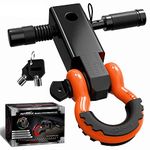 AUTMATCH Shackle Hitch Receiver 2 Inch - 3/4" D Ring Shackle and 5/8" Trailer Hitch Lock Pin, 45,000 Lbs Break Strength, Heavy Duty Receiver Kit for Vehicle Recovery, Black & Orange