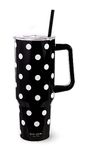 Kate Spade New York 40 oz Tumbler with Handle and Straw, Double Wall Stainless Steel Insulated Tumbler, Cupholder Friendly 40 Ounce Cup, Black Metal Tumbler for Hot or Cold Drinks, Picture Dot